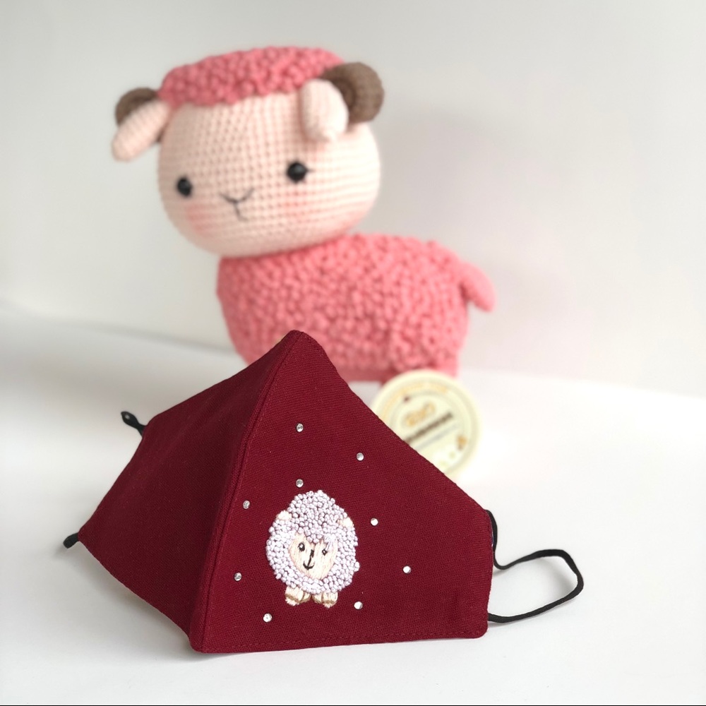 Sheep Hand embroidered linen face mask